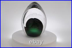 Michael Trimpo Studio Glass Green Controlled Bubble Paperweight 9 Tall