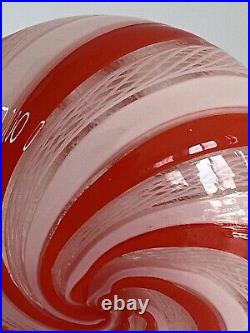 Mid-Century Murano Latticino Glass Spiral Pinwheel Swirled Ribbon Paperweight