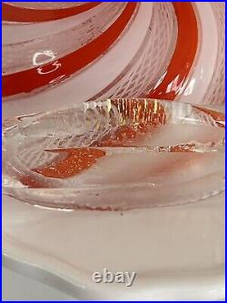 Mid-Century Murano Latticino Glass Spiral Pinwheel Swirled Ribbon Paperweight