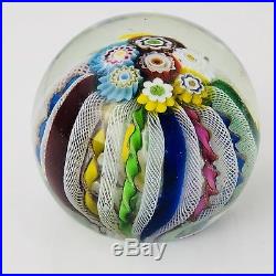 Millefiori Vintage Glass Paperweight Floral Latticino Canes Macys Imported Art