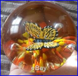 Minty Vintage 1976 Maude & Bob St Clair Art Glass Sulphide Butterfly Paperweight