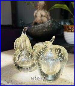 Murano Art Glass Bullicante Apple & Pear Bookends Controlled Bubble Paperweights