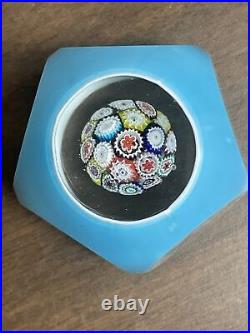 Murano Art Glass Concentric Millefiori Cushion Center Double Cased Paperweight