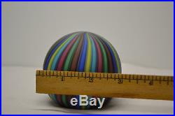 Murano Art Glass Round Multicolor Paperweight VIVID Color Candy Stripe Vintage