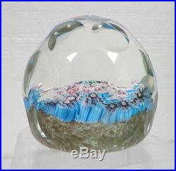 Murano Art Glass Vintage Round Dimpled Paperweight With Millefiori Design