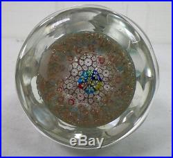 Murano Art Glass Vintage Round Dimpled Paperweight With Millefiori Design
