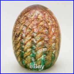 Murano Barovier Toso Glass Egg Paperweight Gold Aventurine Pink to Green Vintage