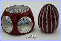 Murano Faceted Double Millefiori and Latticino Egg Paperweights Lot of 2