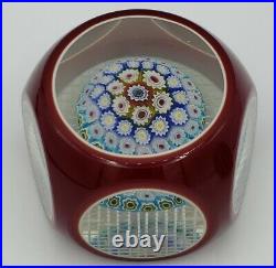 Murano Faceted Double Millefiori and Latticino Egg Paperweights Lot of 2