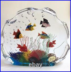 Murano Fish Aquarium Art Glass Paperweight Scene Sculpture Italy Vtg 8x6 Inch