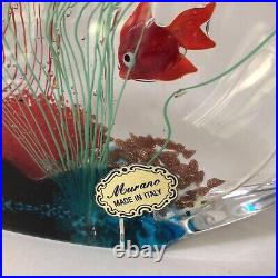 Murano Fish Aquarium Art Glass Paperweight Scene Sculpture Italy Vtg 8x6 Inch