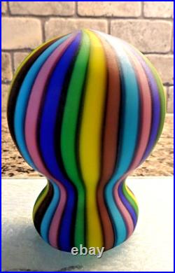 Murano Glass Fratelli Toso Satin Candy Stripe Ribbon Cane Pedestal Paperweight