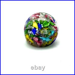 Murano Glass Multi Color Latticino Ribbon Art Glass 3 Paperweight