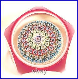 Murano Glass Paperweight Concentric Millefiori Cushion Center Double Cased