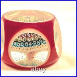 Murano Glass Paperweight Concentric Millefiori Cushion Center Double Cased