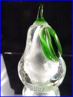 Murano Glass Pear Paperweight In Clear Crackled Finish Vintage