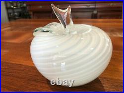 Murano Italy Art Glass Large White Swirl Apple Paperweight, 6 High, 6 Widest