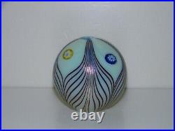 Murano Italy Millefiori Flowers Blue Pulled Feather Paperweight