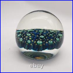 Murano Millefiori Art Glass Vintage Paperweight Electric Blue