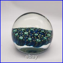 Murano Millefiori Art Glass Vintage Paperweight Electric Blue