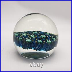 Murano Millefiori Art Glass Vintage Paperweight Electric Blue