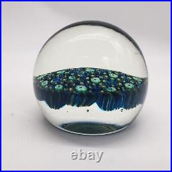 Murano Millefiori Art Glass Vintage Paperweight Electric Blue