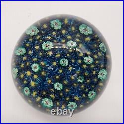 Murano Millefiori Art Glass Vintage Paperweight Electric Blue