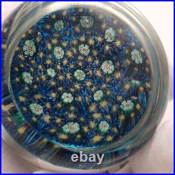 Murano Millefiori Art Glass Vintage Paperweight Electric Blue