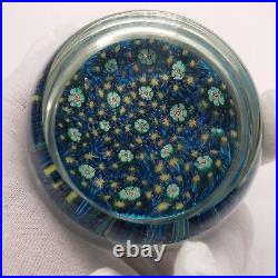 Murano Millefiori Art Glass Vintage Paperweight Electric Blue