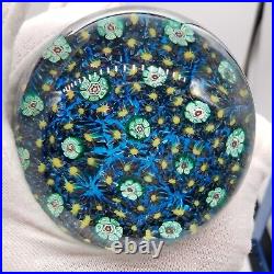 Murano Millefiori Art Glass Vintage Paperweight Electric Blue