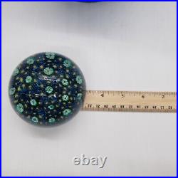 Murano Millefiori Art Glass Vintage Paperweight Electric Blue