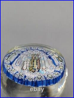 Murano Millefiori Closepack Center Daisies Art Glass Paperweight Blue White