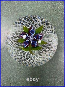 Nice P Initial Perthshire Millefiori Paperweight White Lattice Purple Flower