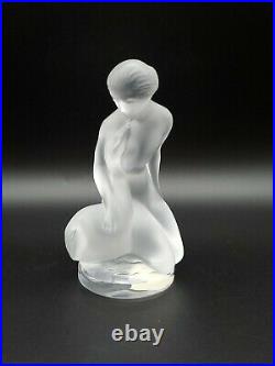 Nice Vintage Signed Lalique France Crystal Nude Leda /swan Figurine Paperweight