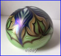 ORIENT & FLUME art glass paperweight signed 1975 vintage Art Noveau iridescent