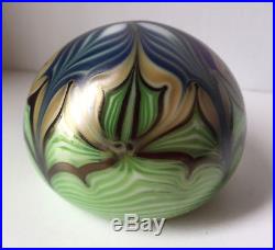 ORIENT & FLUME art glass paperweight signed 1975 vintage Art Noveau iridescent