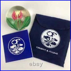 Orient & Flume Pink Callalily Flower Lampwork Paperweight Vintage Beyers Bag COA