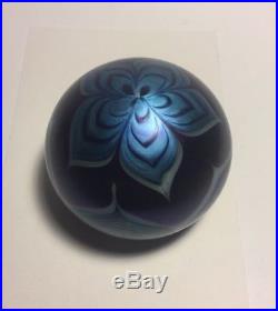 Orient & Flume Vintage Art Glass Blue Iridescent Paperweight 1976