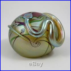 Orient and Flume Glass Golden Snake with Flowers Vintage Glass Paperweight