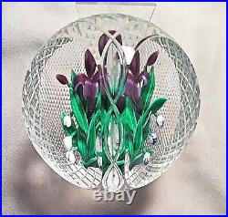Outstanding Ray Banford Purple Iris in a Diamond Cut Basket Paperweight