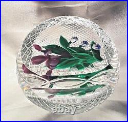 Outstanding Ray Banford Purple Iris in a Diamond Cut Basket Paperweight