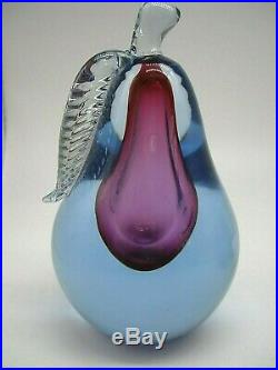 PAIR Vintage 1950 Murano Barbini sommerso glass fruit peach apple pear bookends