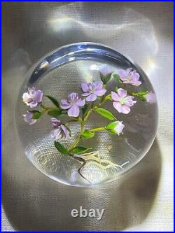 PAUL STANKARD Purple Flowers, Leaves and exposed Roots Glass Paperweight