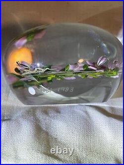 PAUL STANKARD Purple Flowers, Leaves and exposed Roots Glass Paperweight