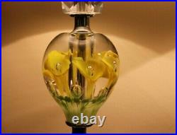 Pair Of Vintage St Clair Paperweight Glass Lamps With Yellow And Green Flowers