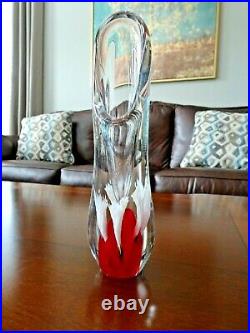 Pair Vintage Murano Art Glass RED Sommerso ICE PICK Flower Paperweight VASES