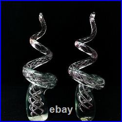 Pair of 12 Spiral Art Glass Paperweights Double Helix Magenta 5 LBS TOTAL