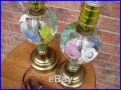 Pair of Vintage Colorful Art Glass Lamps Trumpet Floral Paperweight St Clair