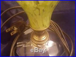 Pair of Vintage St Clair Art Glass Paperweight Lamp Light Yellow Flowers 20 inch