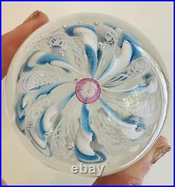 Pairpoint Blue & White Crown Rose Art Glass Paperweight